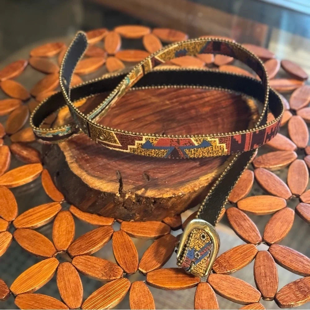 Aztec Multicolor Patterned Women's Belt Silver Buckle Trim 41